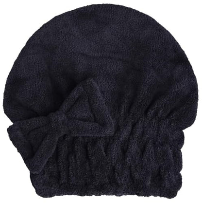 Microfiber Hair Drying Towels Head wrap with Bow-Knot Shower Cap Hair Turban hairWrap Bath Cap for Curly Long & Wet Hair Gift for Women Blackx2
