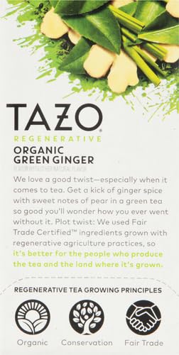 TAZO Organic Green Tea, Green Ginger, Caffeinated Tea, 16 Total Bags (Pack of 2)