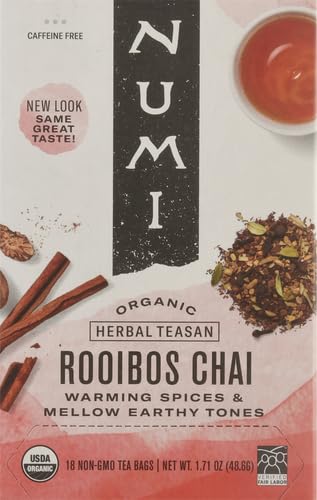 Numi Organic Rooibos Chai Tea, 100 Tea Bags, Herbal Red Tea with Cinnamon, Allspice, Ginger & Cardamom, Caffeine Free Chai