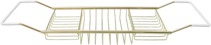 Cabilock Luxury Stainless Steel Bathtub Caddy Tray - 24.8in Expandable Modern Bath Rack for Tub with Wine Glass & Book Holder - Rustproof Shower Organizer & Tablet Stand for Home Spa, Gold