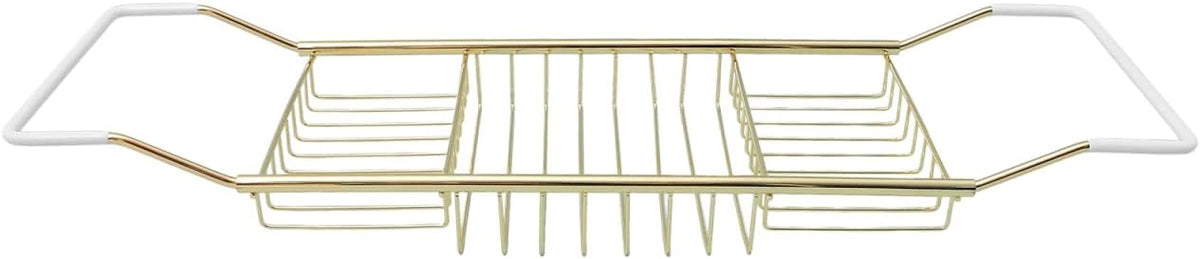 Cabilock Luxury Stainless Steel Bathtub Caddy Tray - 24.8in Expandable Modern Bath Rack for Tub with Wine Glass & Book Holder - Rustproof Shower Organizer & Tablet Stand for Home Spa, Gold