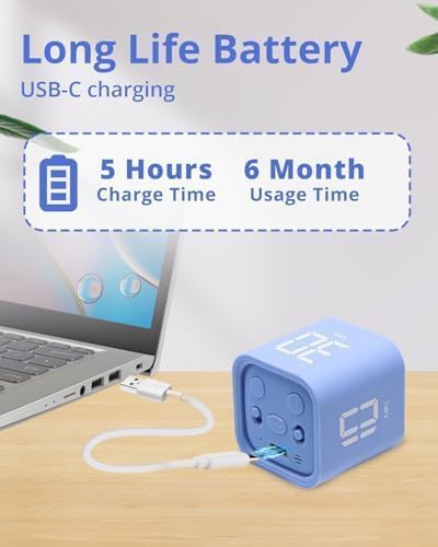 Productivity Timer Flip Gravity Sensor Cube Timer Countdown & Countup,Mute & Vibrate & Sound，5/10/30/60min & Custom Timing, Perfect for ADHD,Work,Learning,Kitchen Cooking (1White)