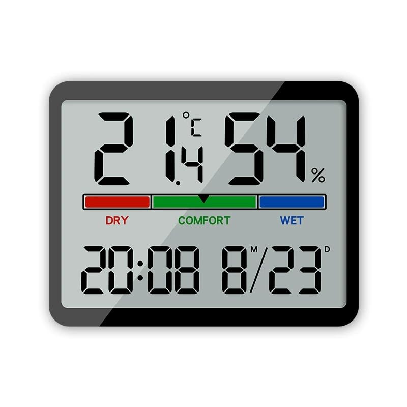 Digital Hygrometer Indoor Thermometer, Clock with Temp & Humidity, Temp Gauge with Comfort Indicator, Wall/Magnetic/Desk Alarm Clock for Bedroom, Baby Room, Office, Kitchen, Garage (White)