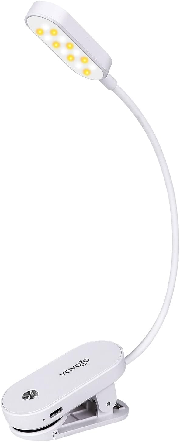 VAVOFO Rechargeable Book Light, 14 LEDs Eye Care Clip On Amber Reading Light for Bookworms Reading in Bed with 9 Colors 9 Brightness (White-Blue)