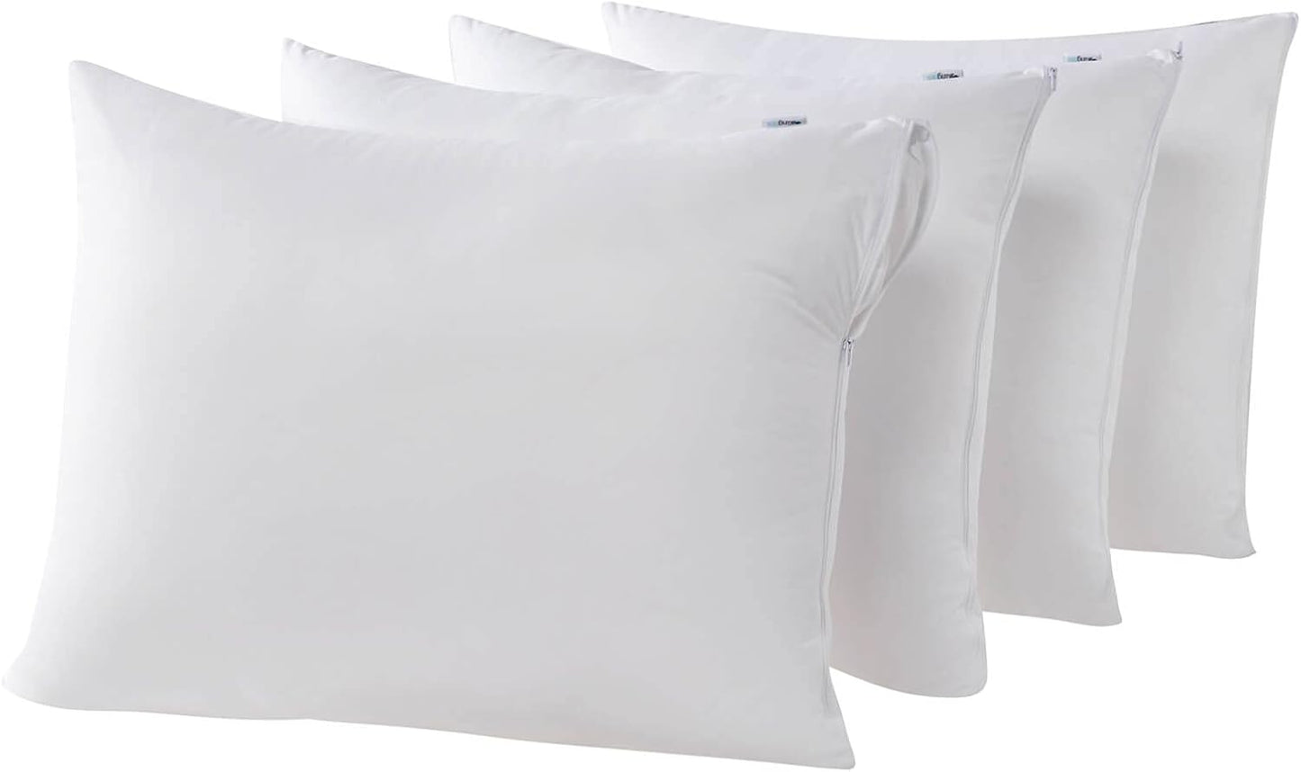 Kingnex 4 Pack Waterproof Down Feather Proof Pillow Protectors with Zipper 20x20 Zippered Pillow Covers for Square Throw Pillow