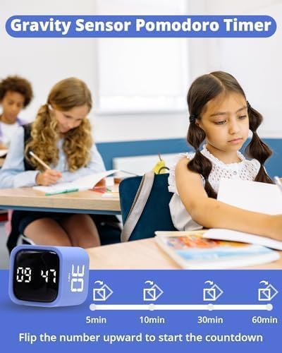 Productivity Timer Flip Gravity Sensor Cube Timer Countdown & Countup,Mute & Vibrate & Sound，5/10/30/60min & Custom Timing, Perfect for ADHD,Work,Learning,Kitchen Cooking (1White)
