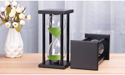 Hourglass 60 Minutes White Sand Timer, Black Wooden Frame Sandglass