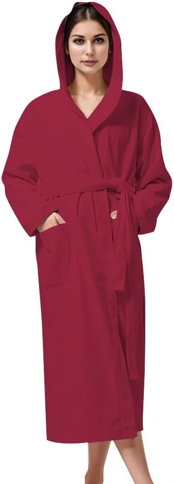 KAHAF COLLECTION Women Hooded 100% Cotton Terry Bathrobe, Soft Absorbent Quick Dry Robe for Spa, Shower & Home Wear