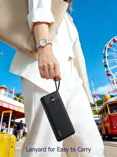 VRURC Portable Charger, Slim Power Bank Built-in 4 Cables, Travel Essential