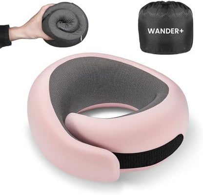 WANDER PLUS® Travel Neck Pillow, Pure Memory Foam Neck Pillow for Airplanes, Comfortable Breathable Cover, 360 Degree Support Ergonomic Design Best for Sleeping Plane Train Travel Essentials Max Black