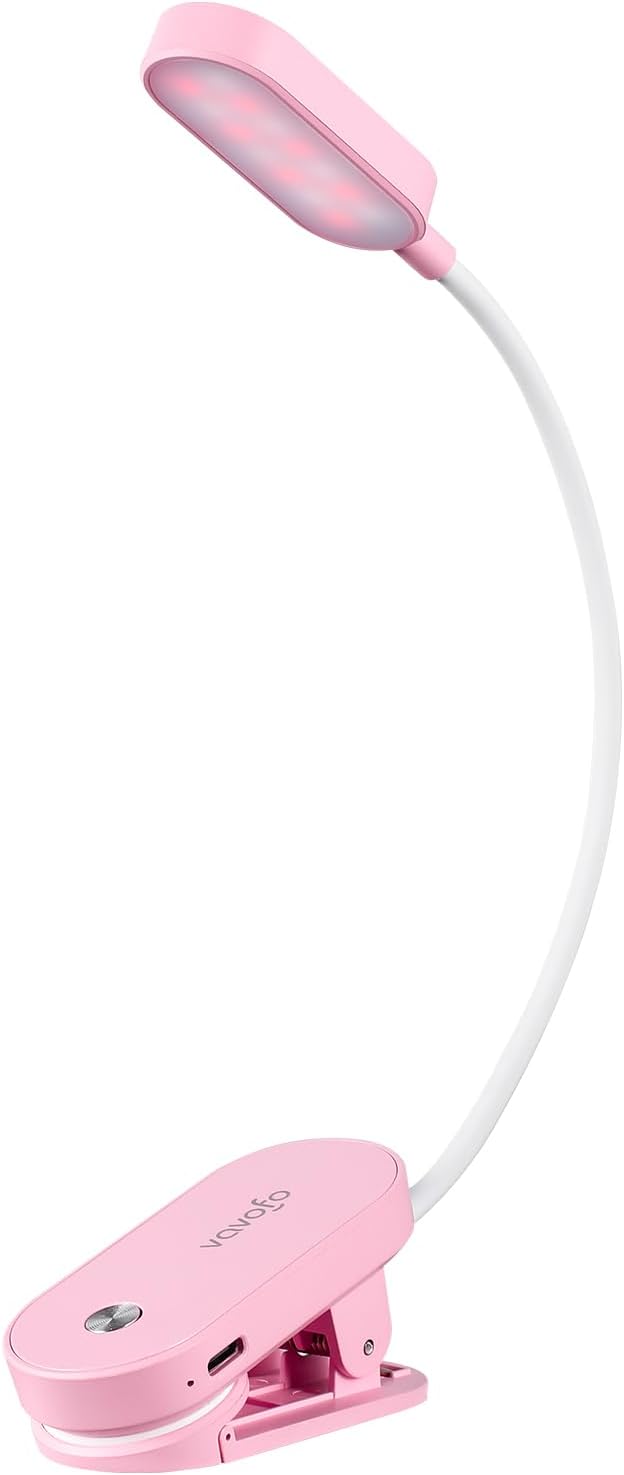 VAVOFO Rechargeable Book Light, 14 LEDs Eye Care Clip On Amber Reading Light for Bookworms Reading in Bed with 9 Colors 9 Brightness (White-Blue)