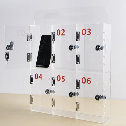 Cell Phone Locker Box - Acrylic Wall-Mounted with Locks and Keys, Secure Storage Cabinet for Office, Classroom, Gyms