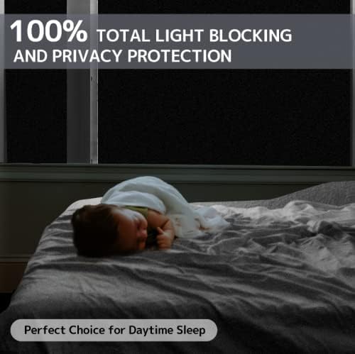 KESPEN Total Blackout Window Film Privacy Static Cling 100% Light Blocking Room Darkening Window Cover Heat Control Anti-UV Glass Sticker Window Tint for Home with Grid Line, 17.5 Inch X 6.5 Feet