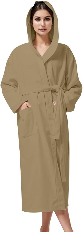 KAHAF COLLECTION Women Hooded 100% Cotton Terry Bathrobe, Soft Absorbent Quick Dry Robe for Spa, Shower & Home Wear