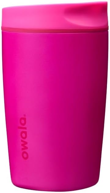Owala SmoothSip Slider Insulated Stainless Steel Coffee Tumbler, Reusable Iced Coffee Cup, Hot Coffee Travel Mug, BPA Free 12 oz, Pink (Pucker Up)