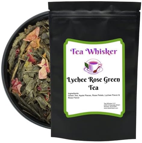 Tea Whisker Lychee Rose Green Tea, Fruity Floral Loose Leaf Tea, 4 Ounce