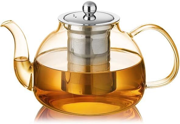 Glass Teapot with Removable Infuser, 20 oz/600ml Glass Tea Pot Small Borosilicate Tea Steeper Kettle with Loose Leaf Tea Strainer For Flower Blooming Tea, ClearTea Maker Pitcher