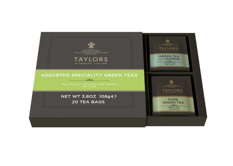 Taylors of Harrogate Assorted Specialty Black Teas Sampler, Variety Gift Box, Individually Wrapped Bags, 20 Count (Pack of 1), English Breakfast, Earl Grey, Assam, and Afternoon Darjeeling, Caffeinated, Enjoy Hot or Iced, 20 Teabags