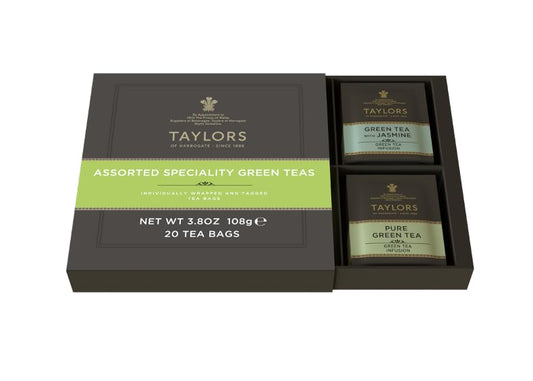 Taylors of Harrogate Assorted Specialty Black Teas Sampler, Variety Gift Box, Individually Wrapped Bags, 20 Count (Pack of 1), English Breakfast, Earl Grey, Assam, and Afternoon Darjeeling, Caffeinated, Enjoy Hot or Iced, 20 Teabags