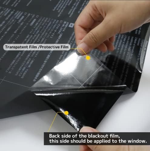 KESPEN Total Blackout Window Film Privacy Static Cling 100% Light Blocking Room Darkening Window Cover Heat Control Anti-UV Glass Sticker Window Tint for Home with Grid Line, 17.5 Inch X 6.5 Feet