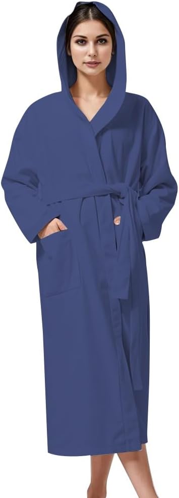 KAHAF COLLECTION Women Hooded 100% Cotton Terry Bathrobe, Soft Absorbent Quick Dry Robe for Spa, Shower & Home Wear