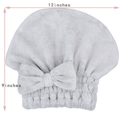 Microfiber Hair Drying Towels Head wrap with Bow-Knot Shower Cap Hair Turban hairWrap Bath Cap for Curly Long & Wet Hair Gift for Women Blackx2