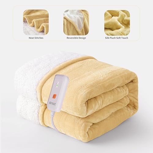 GOTCOZY Heated Throw Blanket, 50''X60'' - Soft Silky Plush Electric Blanket with 4 Heating Levels & 3 Hour Auto Off, ETL Certified, Machine Washable (Grey)