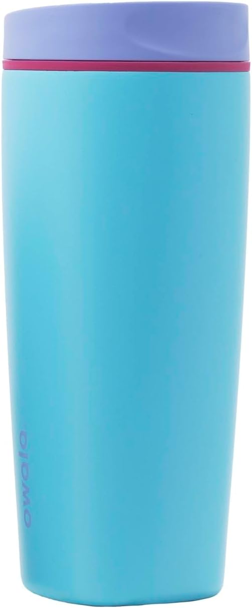 Owala SmoothSip Slider Insulated Stainless Steel Coffee Tumbler, Reusable Iced Coffee Cup, Hot Coffee Travel Mug, BPA Free 12 oz, Pink (Pucker Up)