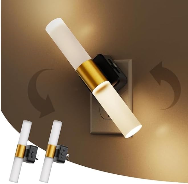 L LOHAS LED Night Lights Plug into wall, Amber Night Light with Adjustable Brightness, Plug in NightLight with Auto Light Sensor, Wall Sconce-Style Design Night Light for Bathroom,Hallway, 2 Pack