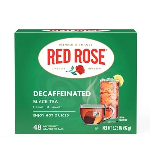 Red Rose Decaffeinated Black Tea, Smooth & Flavorful, 48 Tea Bags 3 Pack
