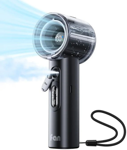 KIMMOO Portable Misting Fan, USB Rechargable Handheld Fan with Water Spray Mist, Up to 13 Hrs Cooling, 25000PRM, 100 Speeds, 50ml Water Tank, Personal Turbo Fan for Travel/Makeup/Office/Outdoor, Black