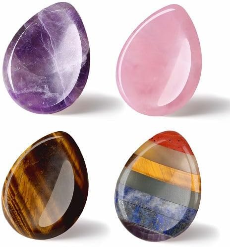 YATOJUZI Thumb Worry Stones for Anxiety Stress Relief Items Healing Crystals Natural Amethyst Rose Quartz Crystal Palm Pocket Stone Gemstones Meditation Reiki Spiritual Gifts for Women Men 2PCS