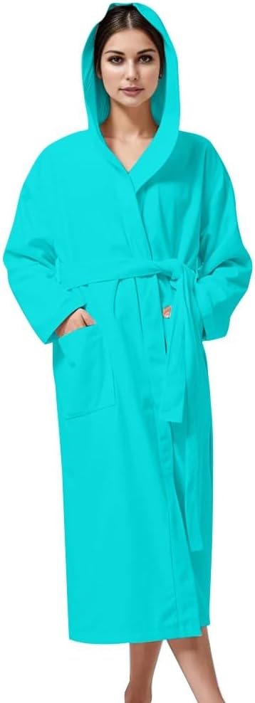 KAHAF COLLECTION Women Hooded 100% Cotton Terry Bathrobe, Soft Absorbent Quick Dry Robe for Spa, Shower & Home Wear