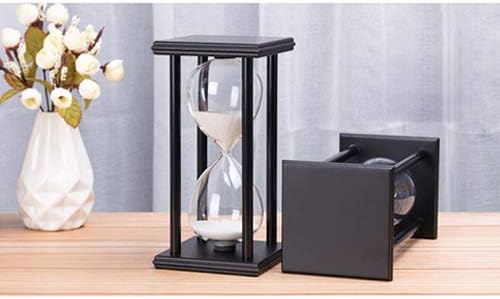Hourglass 60 Minutes White Sand Timer, Black Wooden Frame Sandglass