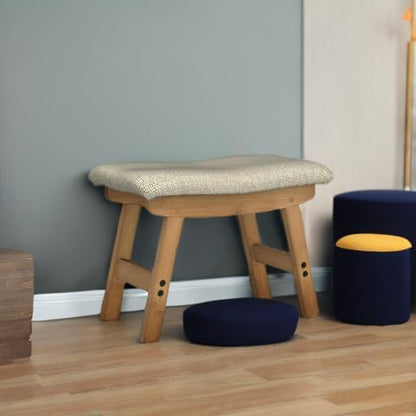 Foot Stool Ottoman Foot Rest Under Desk,Small Stool for Living Room, Bedroom and Kitchen (Brown Legs - Beige Stool Surface)