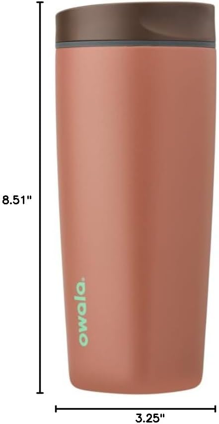 Owala SmoothSip Slider Insulated Stainless Steel Coffee Tumbler, Reusable Iced Coffee Cup, Hot Coffee Travel Mug, BPA Free 12 oz, Pink (Pucker Up)