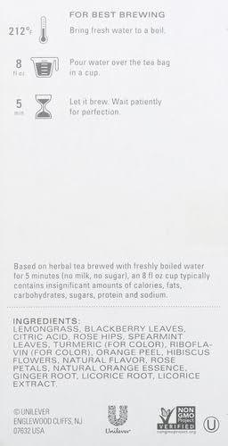TAZO Wild Sweet Orange Herbal Tea Bags 20-Count Caffeine Free Unsweetened Hot Tea with Orange Peel Lemongrass Citrus Herbs Licorice Root Natural Flavors Non-GMO Kosher