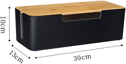 Cable Management Box, Cord Organizer Box with Bamboo Lid, White