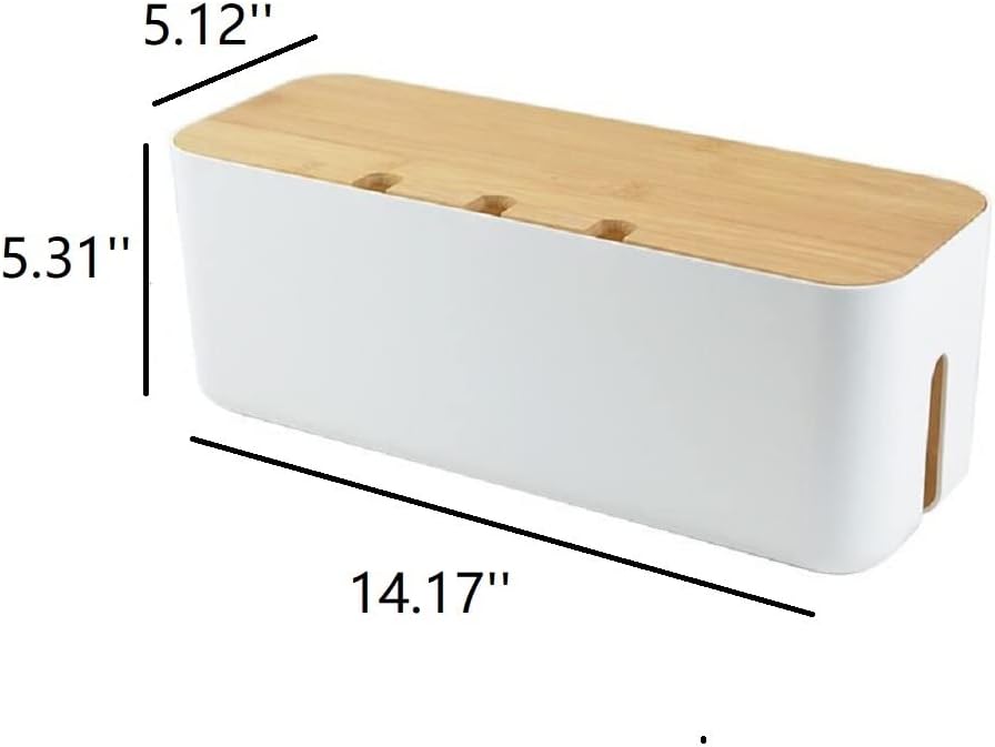 Cable Management Box with Bamboo Lid, Small Power Strip Organizer, Black