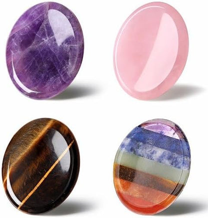 YATOJUZI Thumb Worry Stones for Anxiety Stress Relief Items Healing Crystals Natural Amethyst Rose Quartz Crystal Palm Pocket Stone Gemstones Meditation Reiki Spiritual Gifts for Women Men 2PCS