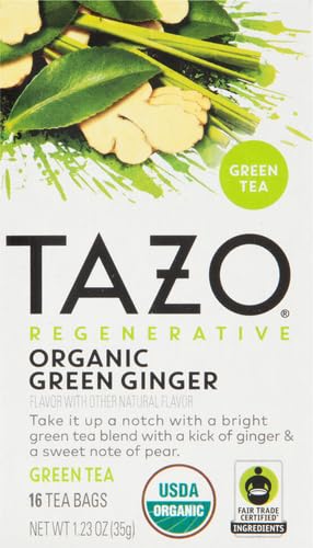 TAZO Organic Green Tea, Green Ginger, Caffeinated Tea, 16 Total Bags (Pack of 2)
