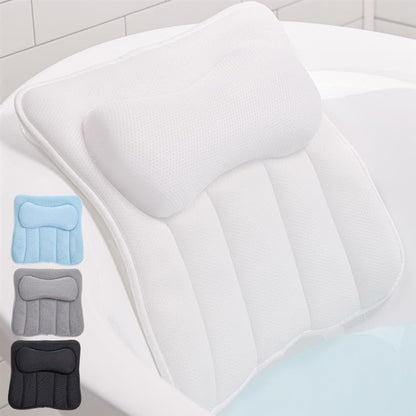 GORILLA GRIP Bath Pillow for Tub, 6 Strong Suction Cups, 4D Mesh FlexComfort Headrest for Neck, Head and Back Support, Luxury Machine Washable Pillows, Bathtub Accessories, Spa Gifts for Women, White
