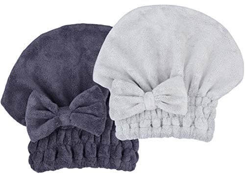 Microfiber Hair Drying Towels Head wrap with Bow-Knot Shower Cap Hair Turban hairWrap Bath Cap for Curly Long & Wet Hair Gift for Women Blackx2