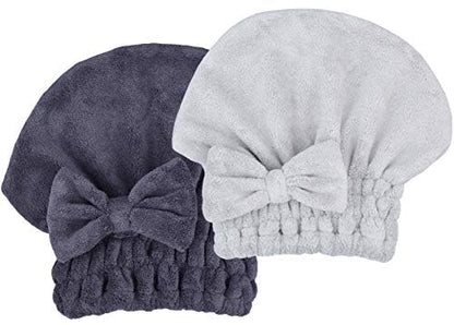 Microfiber Hair Drying Towels Head wrap with Bow-Knot Shower Cap Hair Turban hairWrap Bath Cap for Curly Long & Wet Hair Gift for Women Blackx2