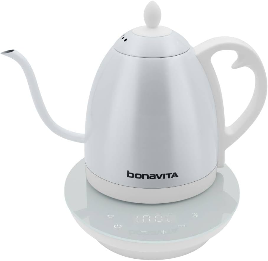 Bonavita 1L Digital Variable Temperature Gooseneck Electric Kettle for Coffee Brew and Tea Precise Pour Control, 6 Preset Temps, Café or Home Use, 1200 Watt, LED Panel, Stainless Steel