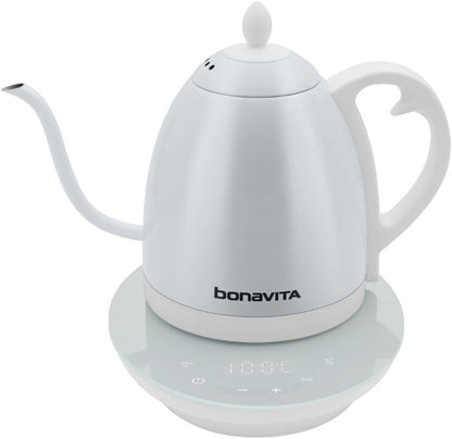 Bonavita 1L Digital Variable Temperature Gooseneck Electric Kettle for Coffee Brew and Tea Precise Pour Control, 6 Preset Temps, Café or Home Use, 1200 Watt, LED Panel, Stainless Steel