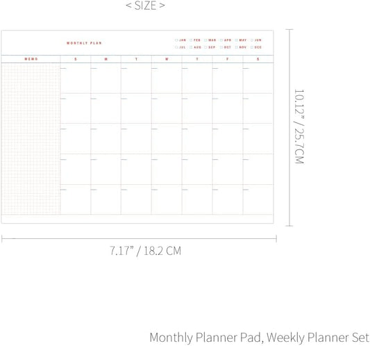 Monolike Basic B5 Monthly + Weekly Planner pad, A SET - Academic Planner, Weekly & Monthly Planner, To-do list, Note pad, Scheduler