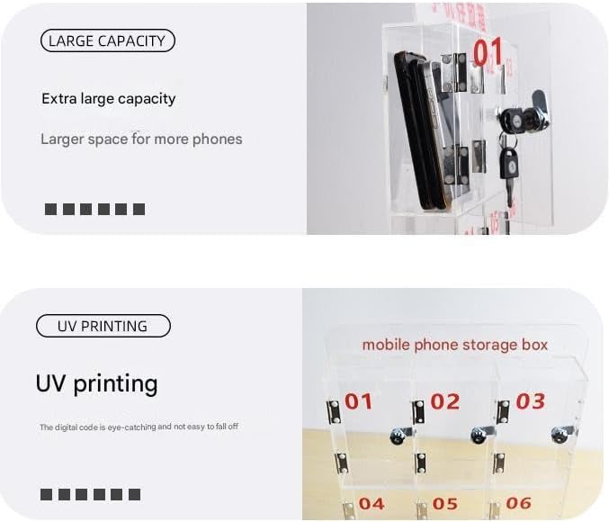 Cell Phone Locker Box - Acrylic Wall-Mounted with Locks and Keys, Secure Storage Cabinet for Office, Classroom, Gyms
