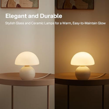 Dawnwake Mushroom Lamp Table Lamp for Bedroom,Desk Bedside Small Lamps for Living Room Night Stands,Mushroom Decor Cute Mini Modern Mid Century Lamps,Unique Aesthetic Home Living Room Decor(White)