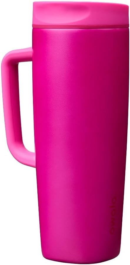 Owala SmoothSip Slider Insulated Stainless Steel Coffee Tumbler, Reusable Iced Coffee Cup, Hot Coffee Travel Mug, BPA Free 12 oz, Pink (Pucker Up)
